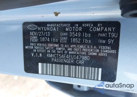 2014 Hyundai Accent Gs z USA, uszkodzony, nr VIN KMHCT5AE4EU147980